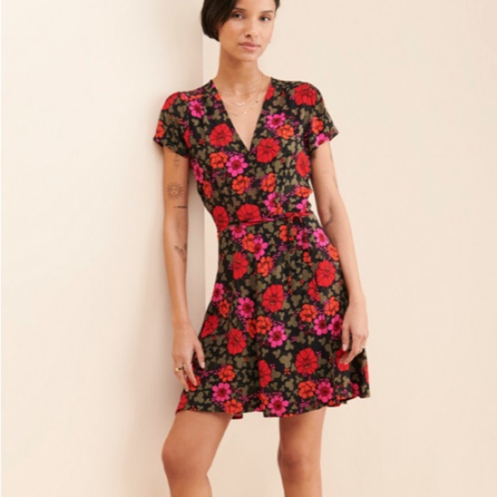 Rollas Floral Womens Cleo Wrap Dress Short Sleeve Whimsigoth Dark Romantic Boho